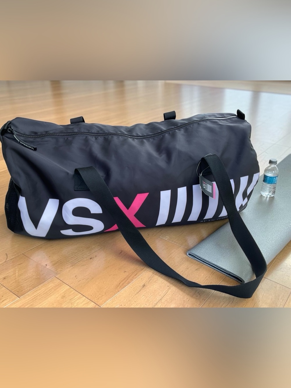 VSX Victoria’s Secret Large Duffel Gym Bag yoga Black Pink White Weekender NWT